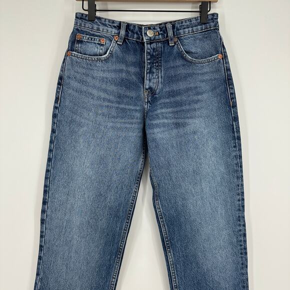 Zara ZW The Mid Waist Straight Leg Button Fly Cotton Womens Jeans US 4 - Picture 3 of 11